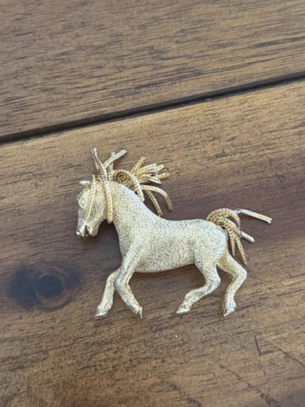 Vintage Horse Brooch with Tassel Mane and Tail